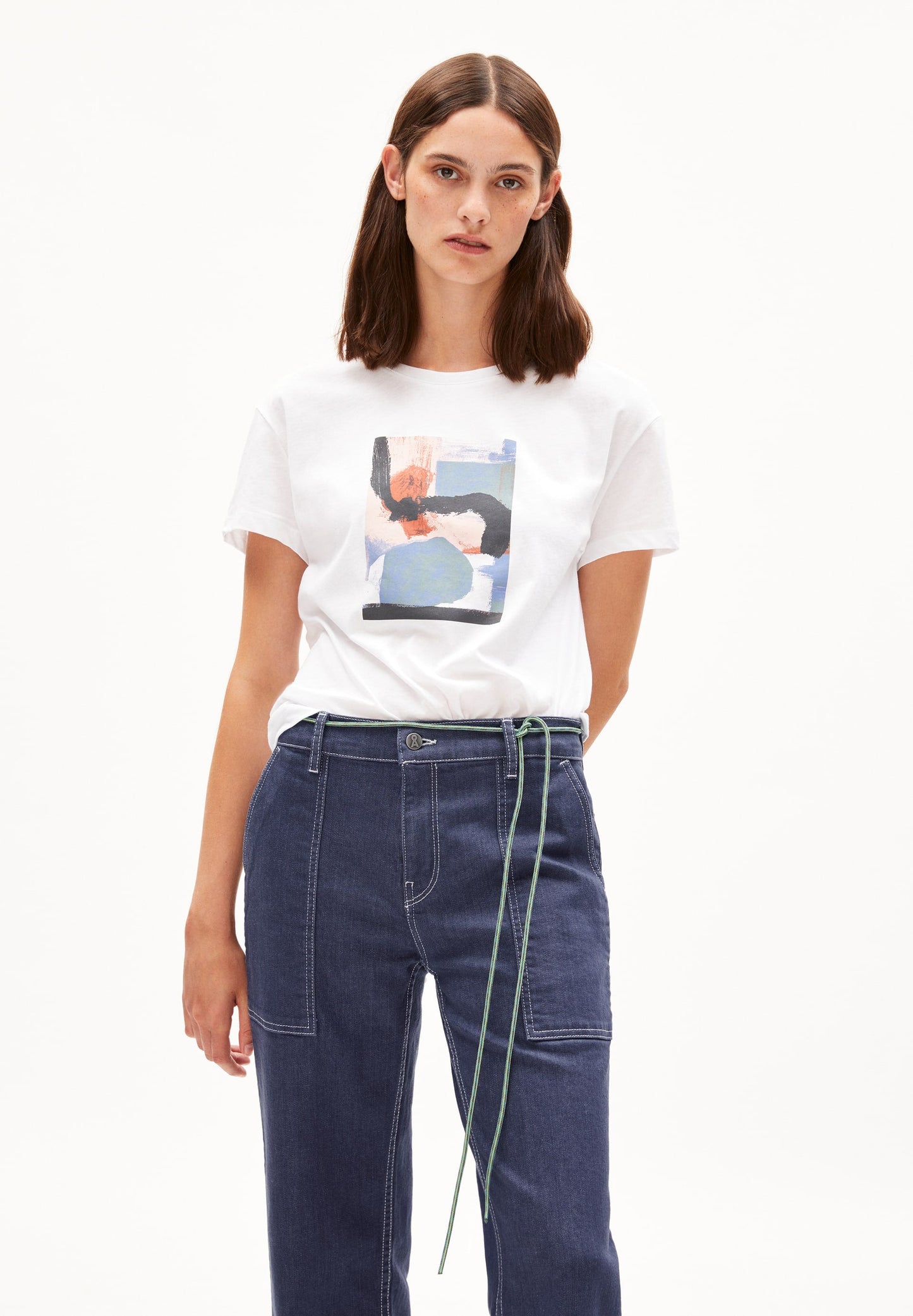 T-shirt imprimé ample blanc en coton bio - nelaa painted white