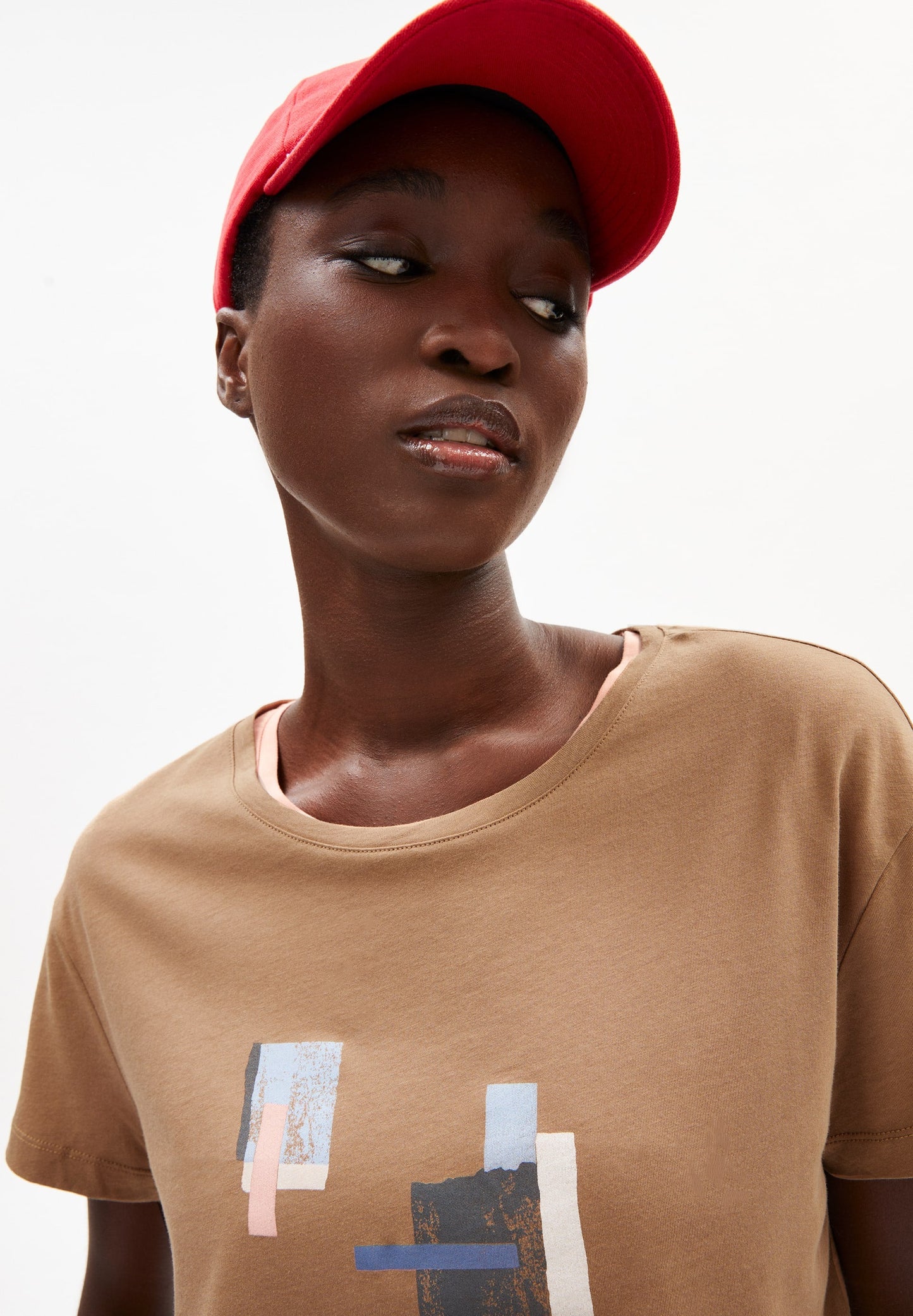 T-shirt imprimé marron en coton bio - nelaa squares