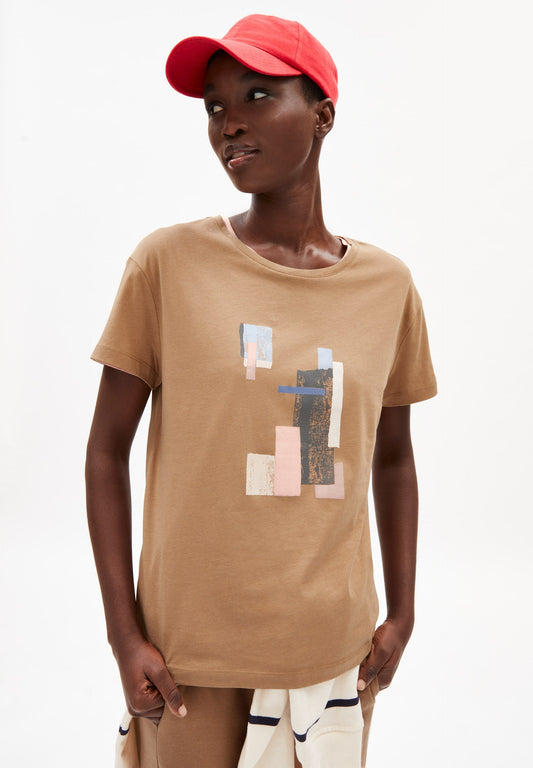 T-shirt imprimé marron en coton bio - nelaa squares