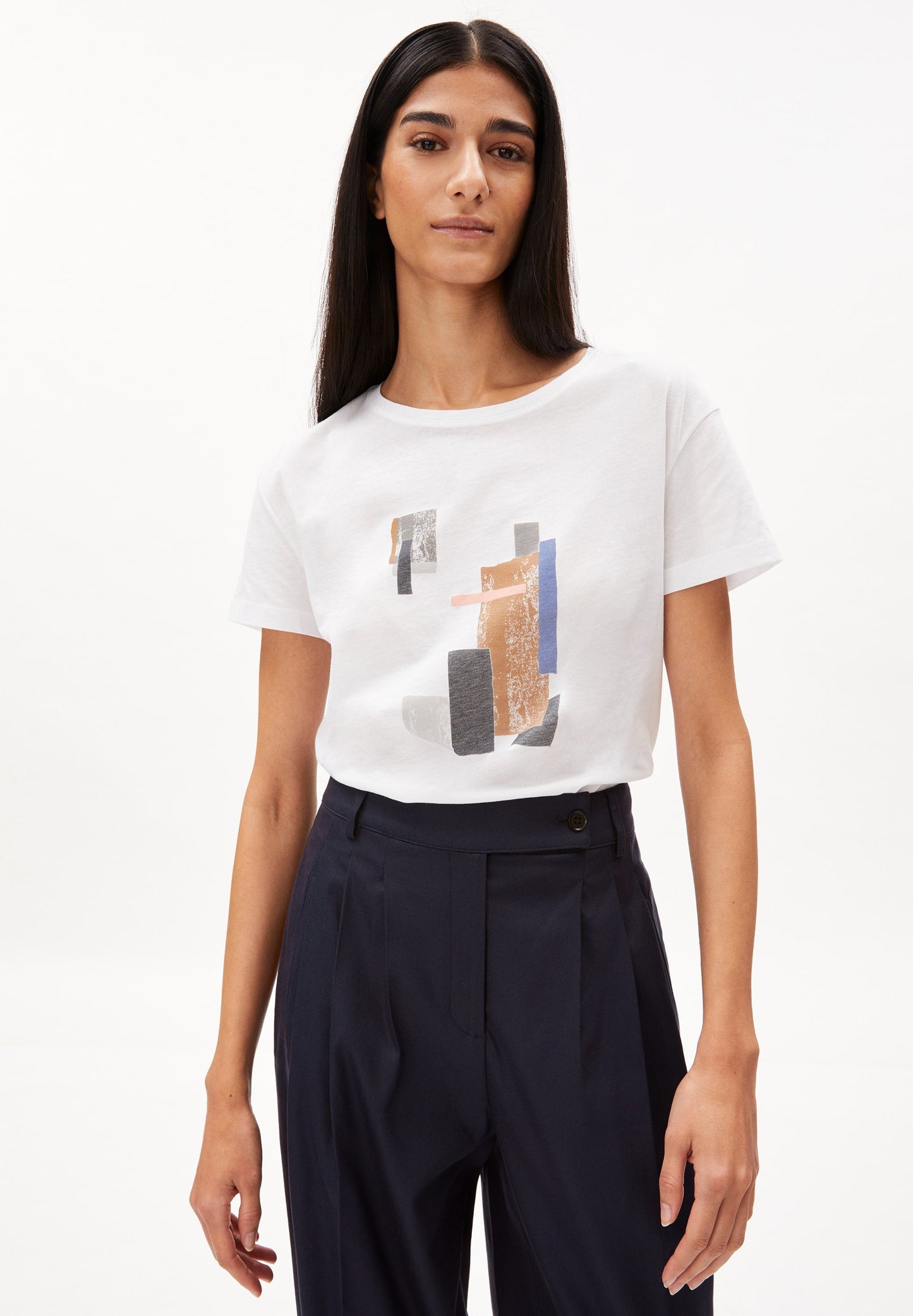 T-shirt blanc à motifs en coton bio - nelaa squares