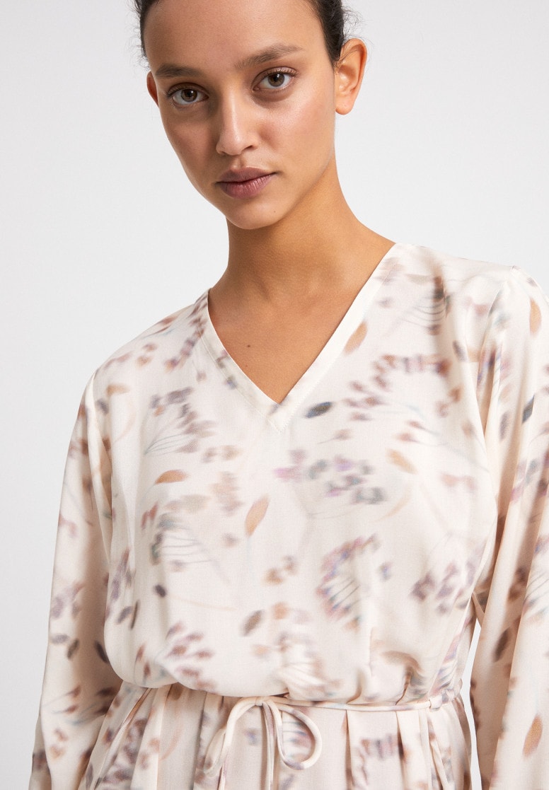 Robe fluide beige à motifs en lenzing ecovero - NEVENAA PRESSED FLOWERS