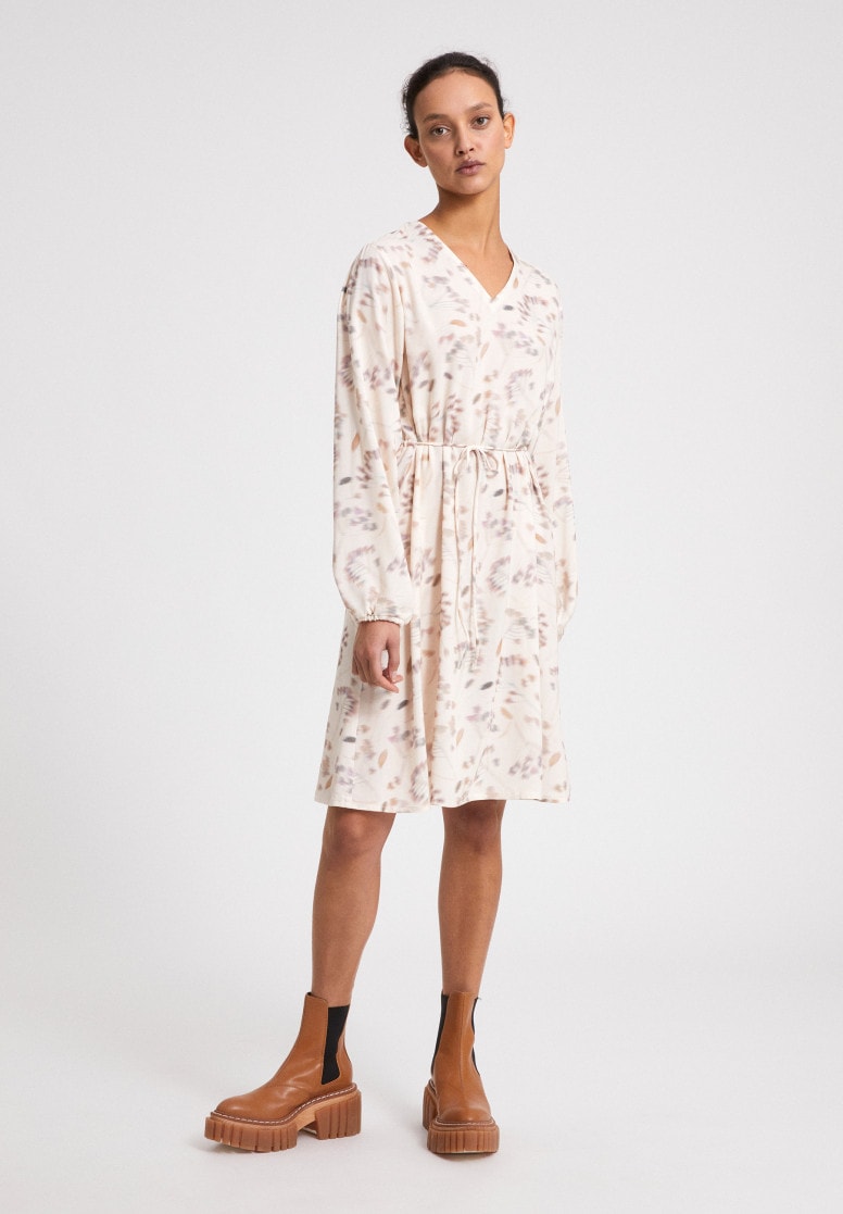 Robe fluide beige à motifs en lenzing ecovero - NEVENAA PRESSED FLOWERS