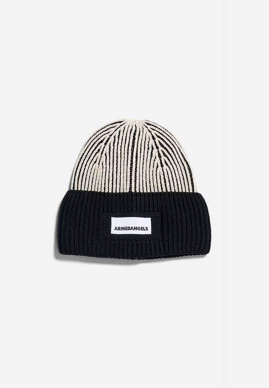 Bonnet à revers en coton bio | Noir non teint "nildaao logo black undyed"