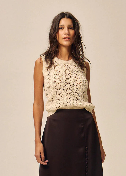 Pull sans manches en matière upcyclée | écru "dune"
