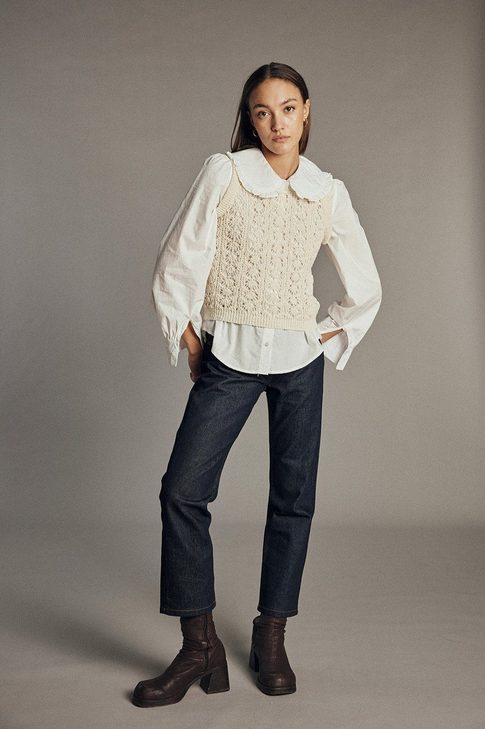 Pull sans manches en matière upcyclée | écru "dune"