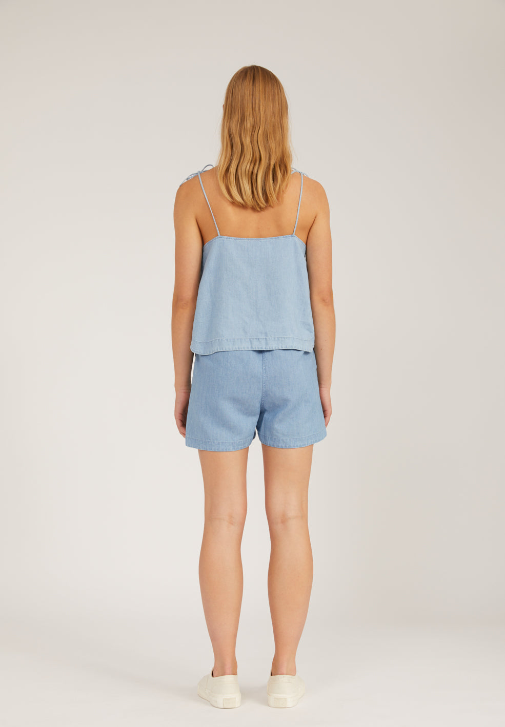 Débardeur à bretelles nouées bleu en coton bio - NITYAA