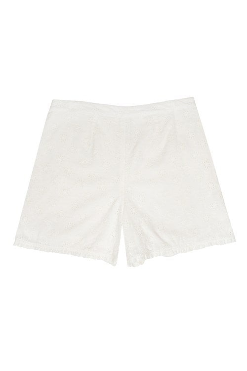 Short blanc motifs broderie en coton bio - Nova