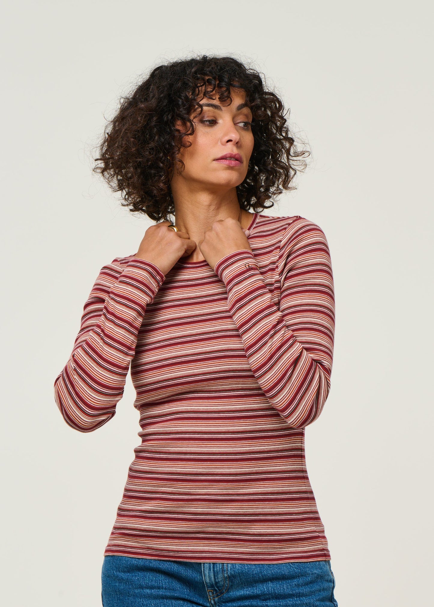 T-shirt manches longues en coton bio | rayé "jessy - striped-rib"