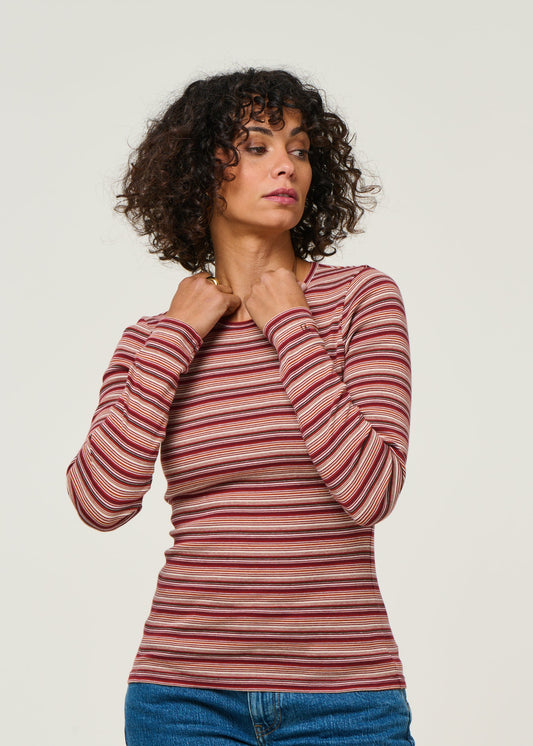 T-shirt manches longues en coton bio | rayé "jessy - striped-rib"