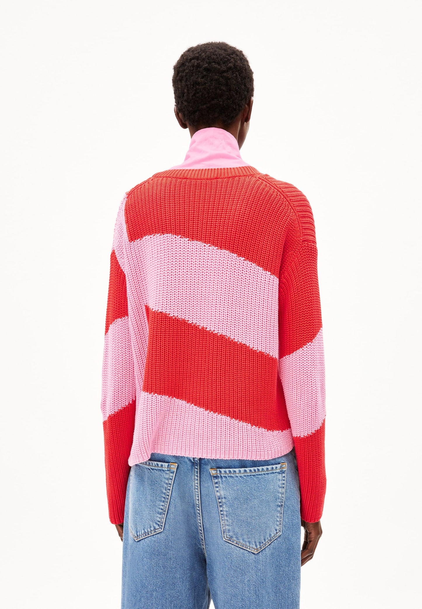 Pull ample en coton bio | rayé rouge et rose "nuriaas blockstripes red alert-pink me up more"