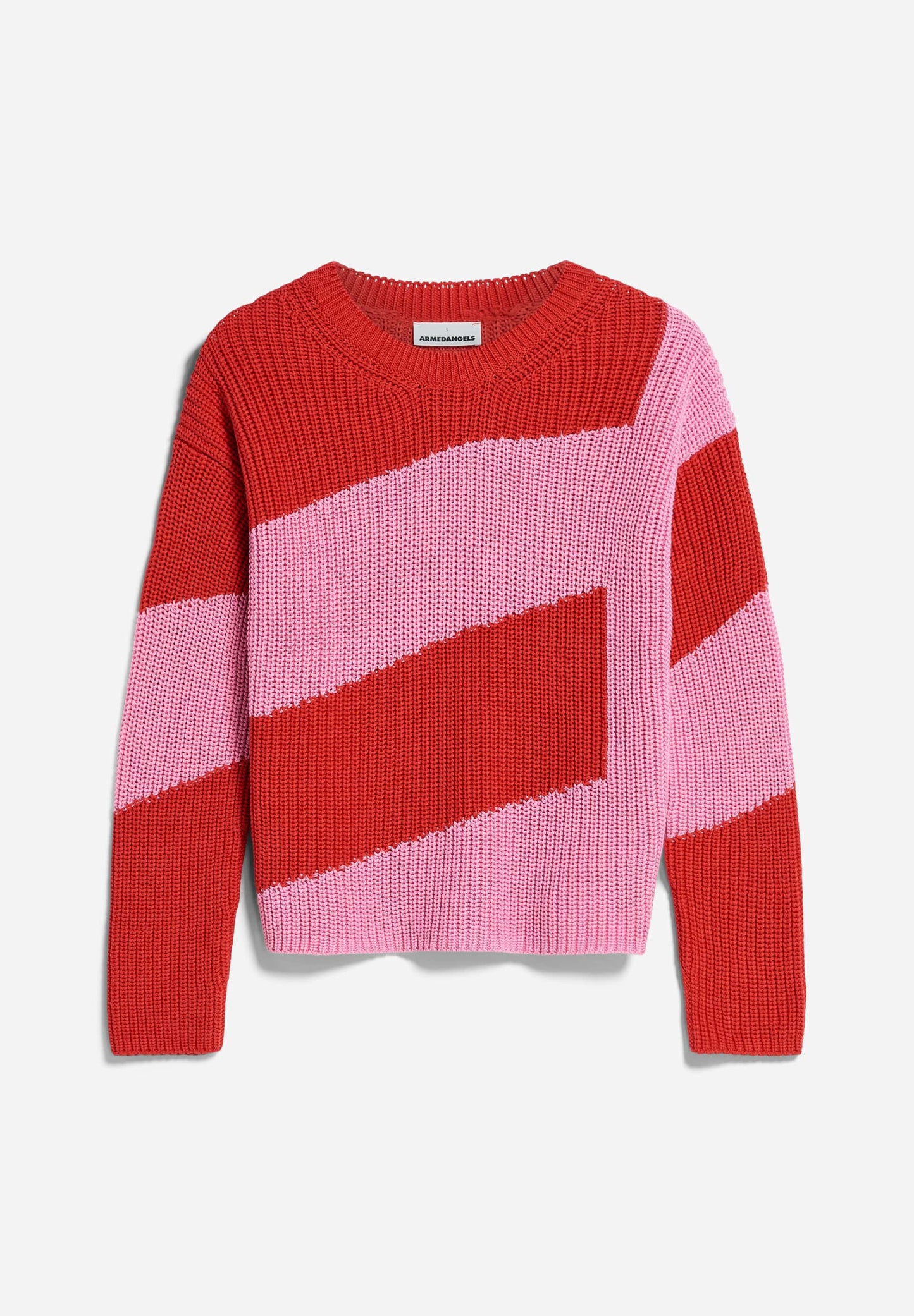 Pull ample en coton bio | rayé rouge et rose "nuriaas blockstripes red alert-pink me up more"
