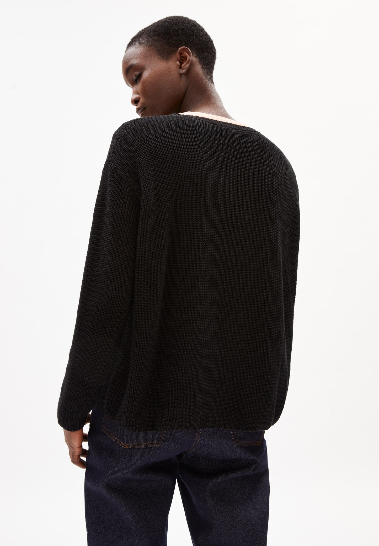 Pull maille col rond noir en coton bio - nuriellaa black