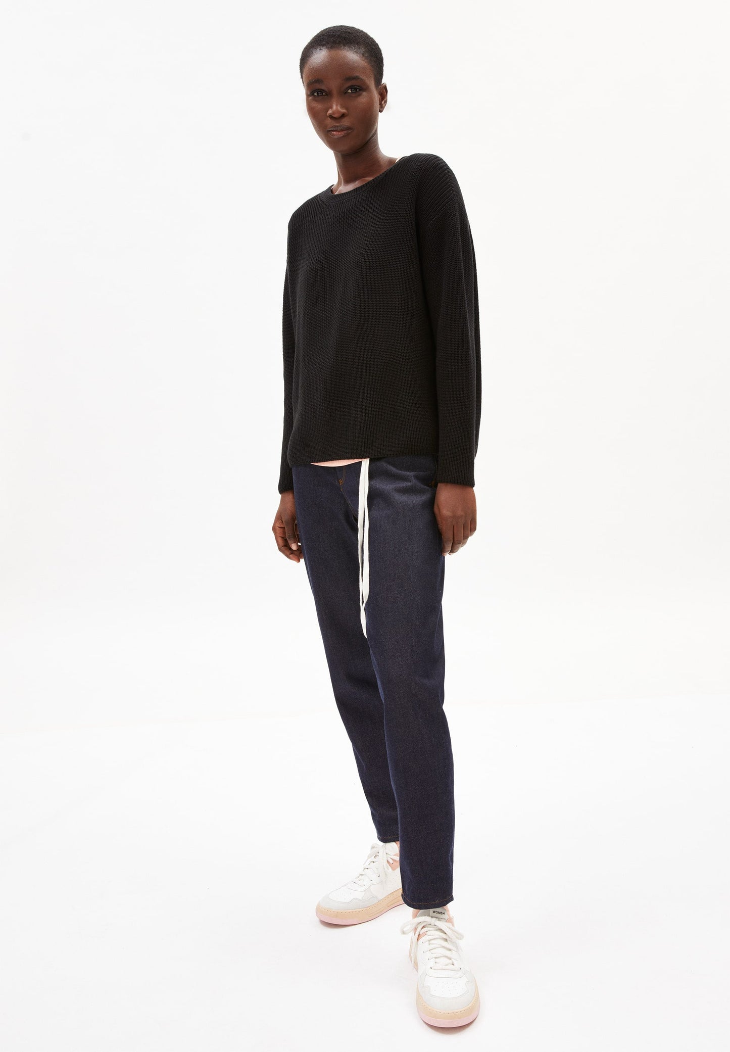 Pull maille col rond noir en coton bio - nuriellaa black