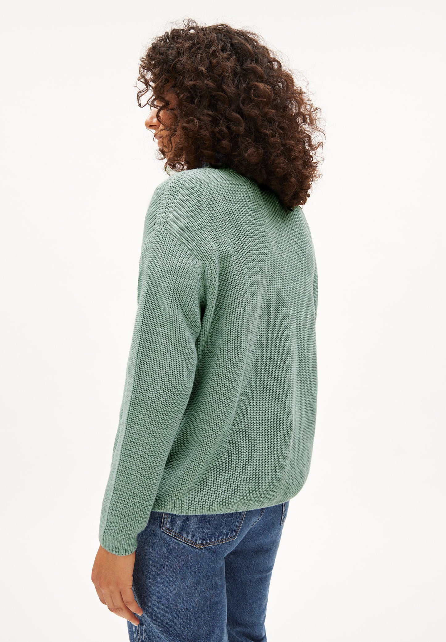 Pull maille col rond vert menthe en coton bio - nuriellaa lint