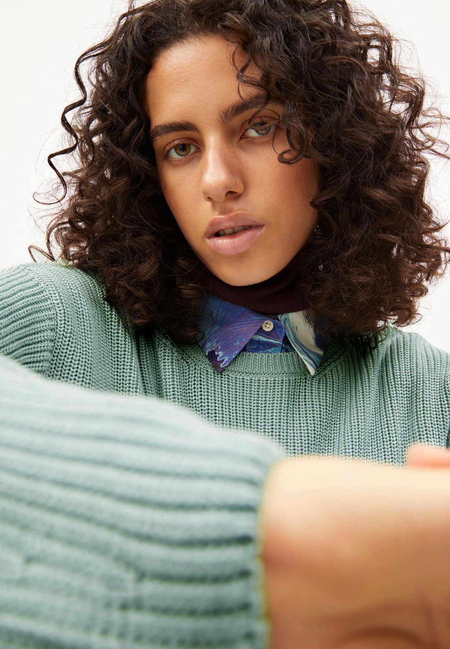 Pull maille col rond vert menthe en coton bio - nuriellaa lint