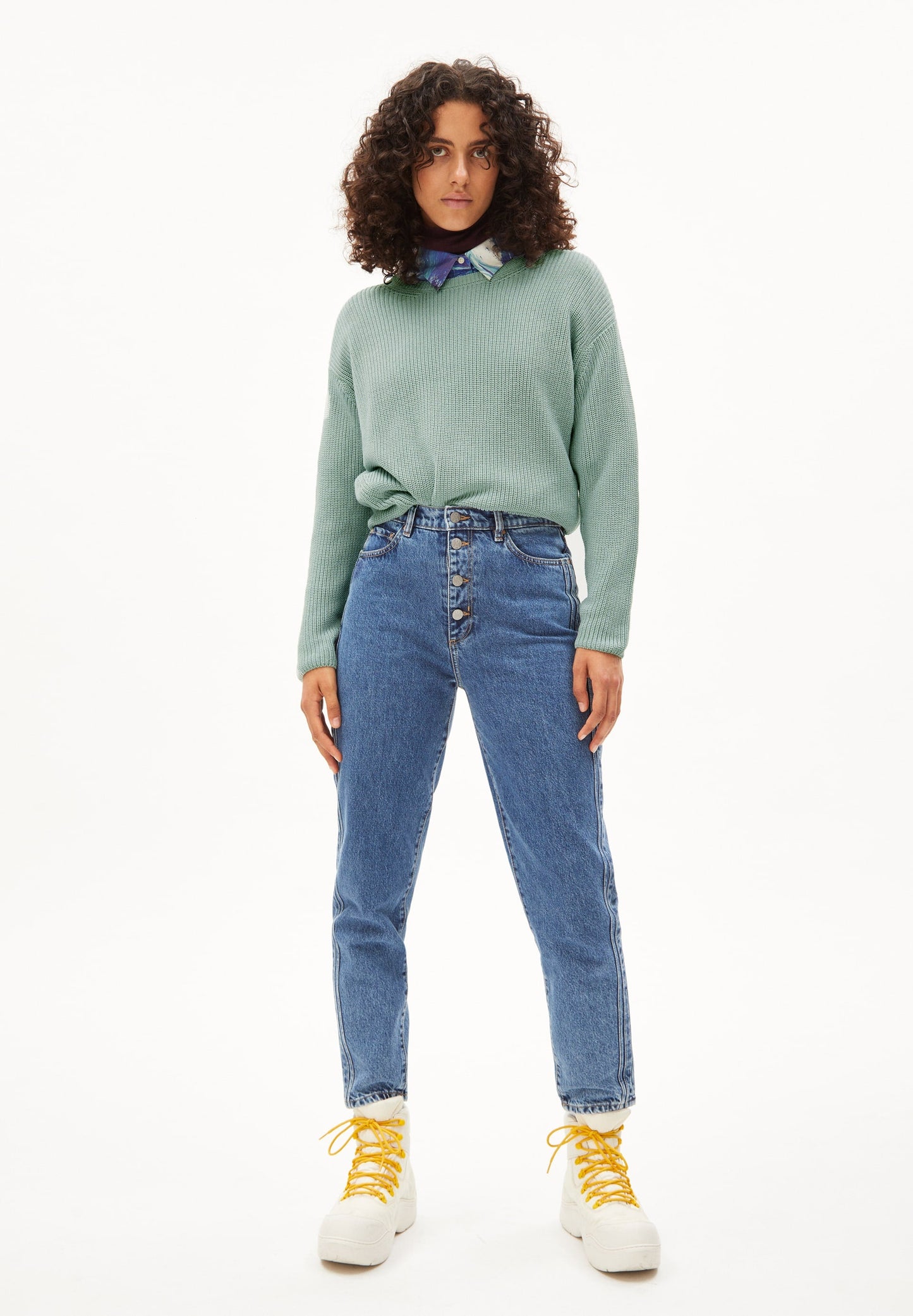 Pull maille col rond vert menthe en coton bio - nuriellaa lint