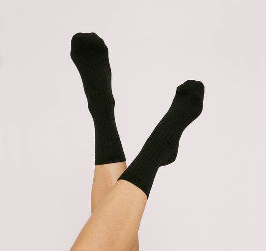 Pack 2 paires de chaussettes hautes côtelées en coton bio | noir "black"