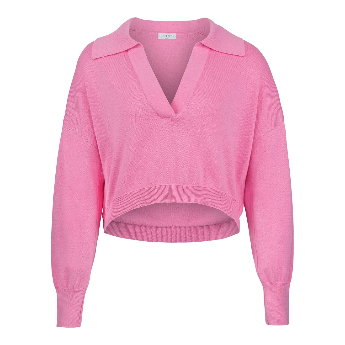 Pull col v court rose en coton bio - almada raspberry