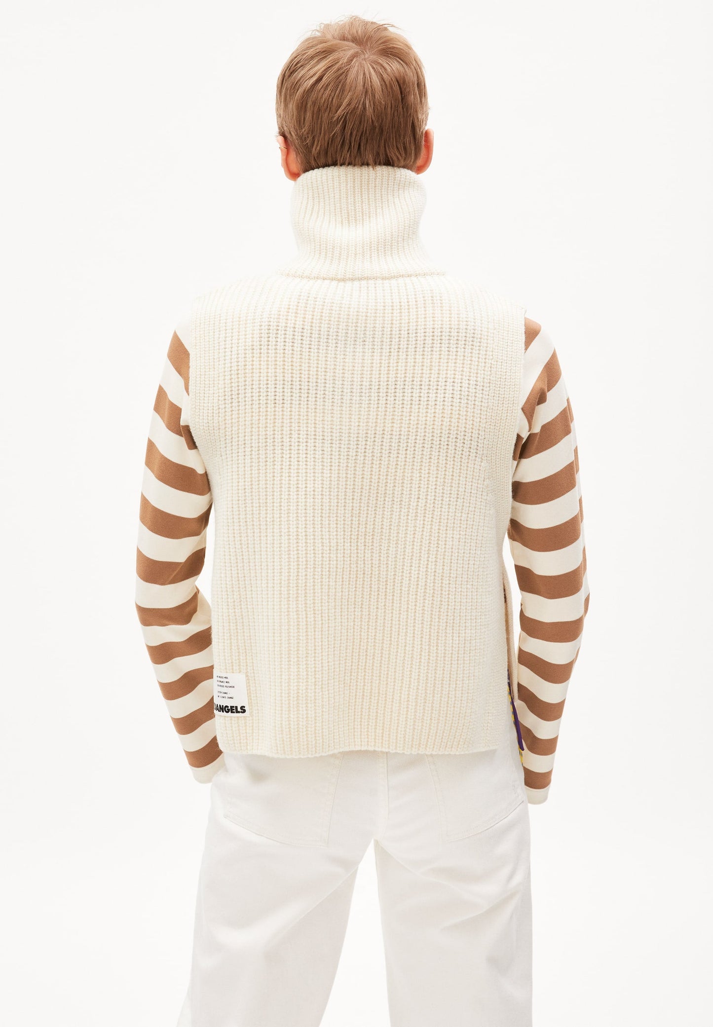 Pull col zippé sans manches beige en laine bio et recyclée - olaiaa oatmilk