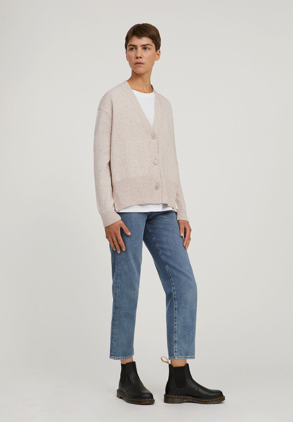 Cardigan beige en coton et laine bio - Olenkaa