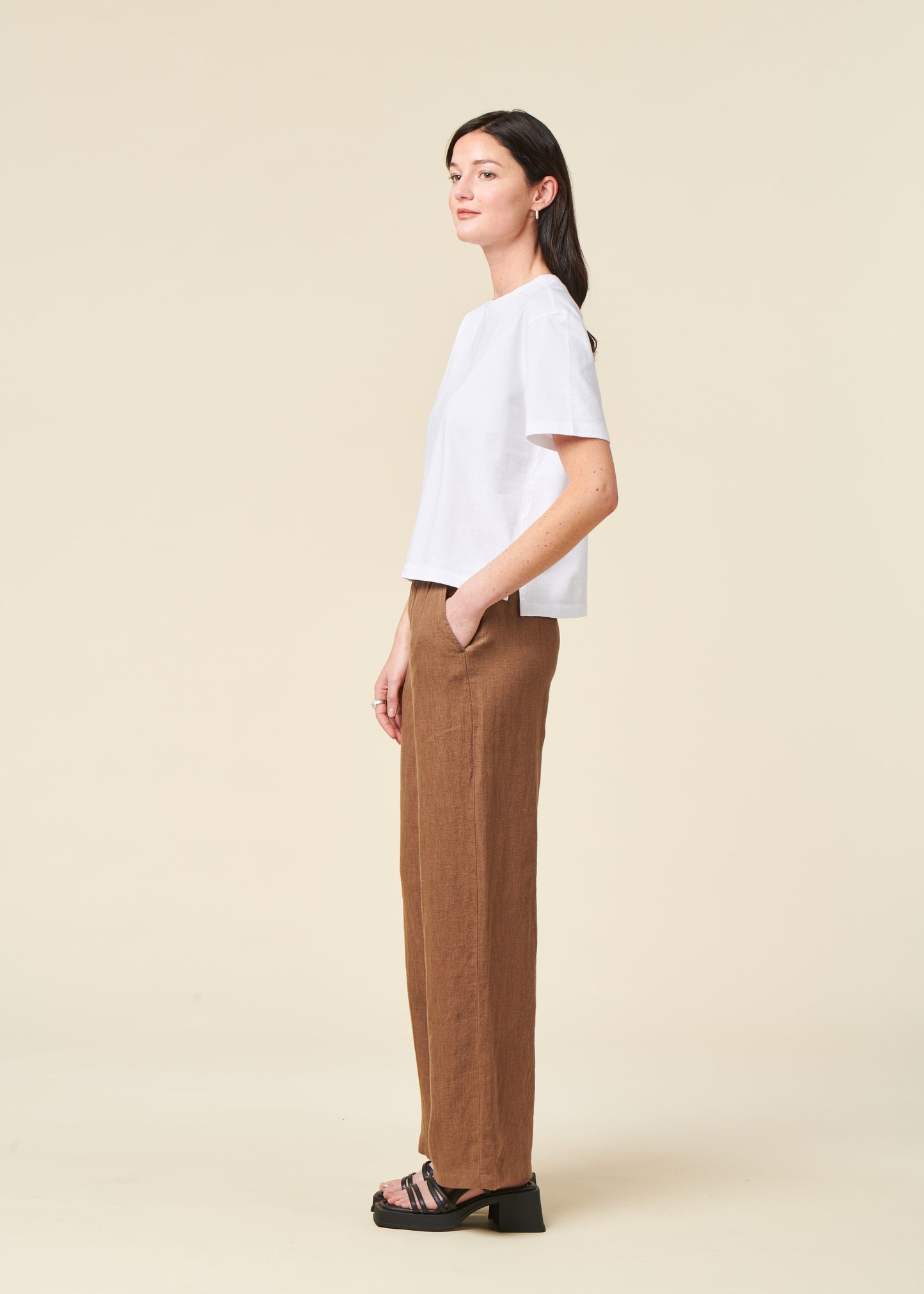 Pantalon ample en lin biologique | gris "posey wide mid-rise linen pants tuffet"
