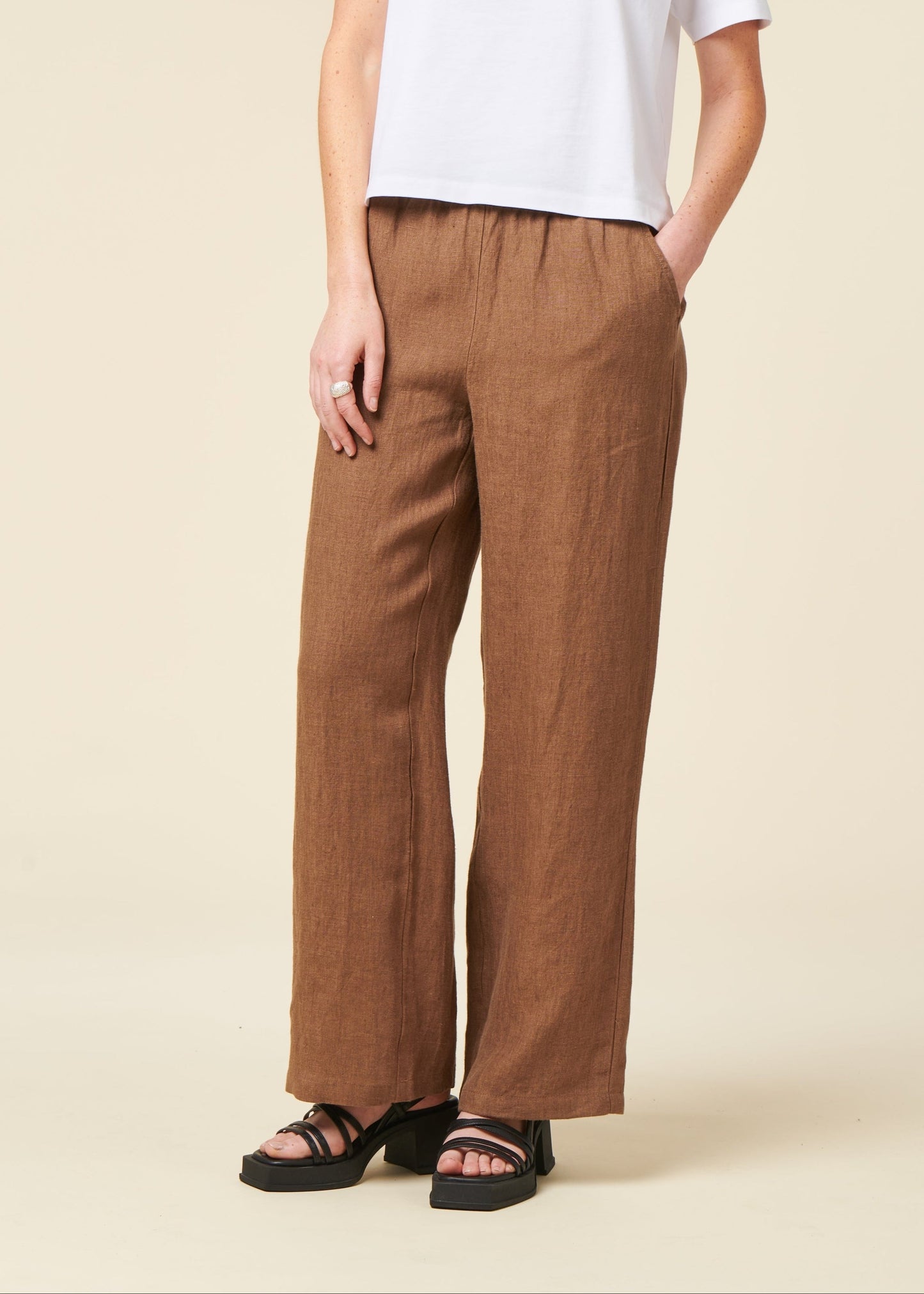Pantalon ample en lin biologique | gris "posey wide mid-rise linen pants tuffet"