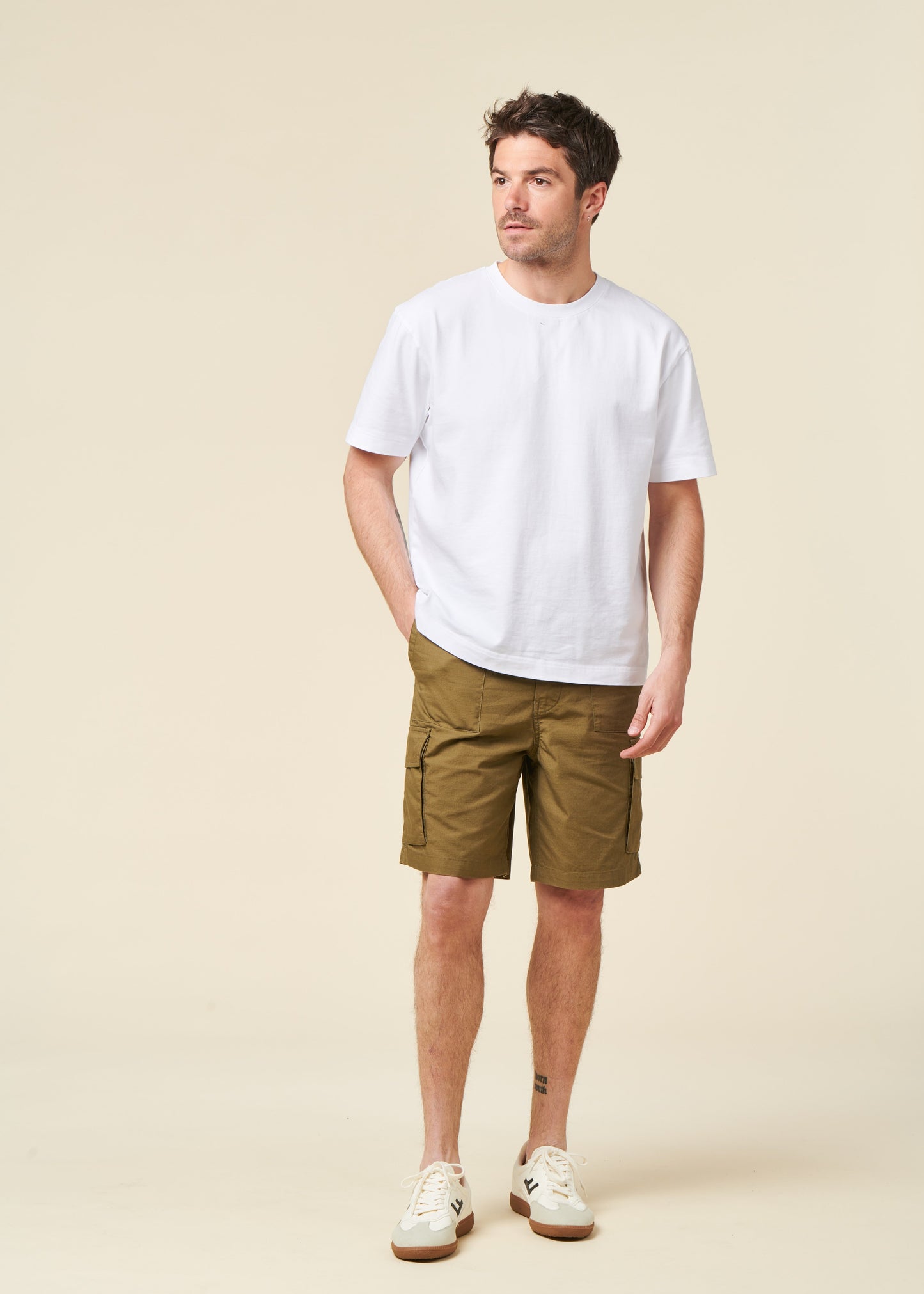 Short cargo en coton bio |  "Flint wide slub yarn shorts - burned olive"