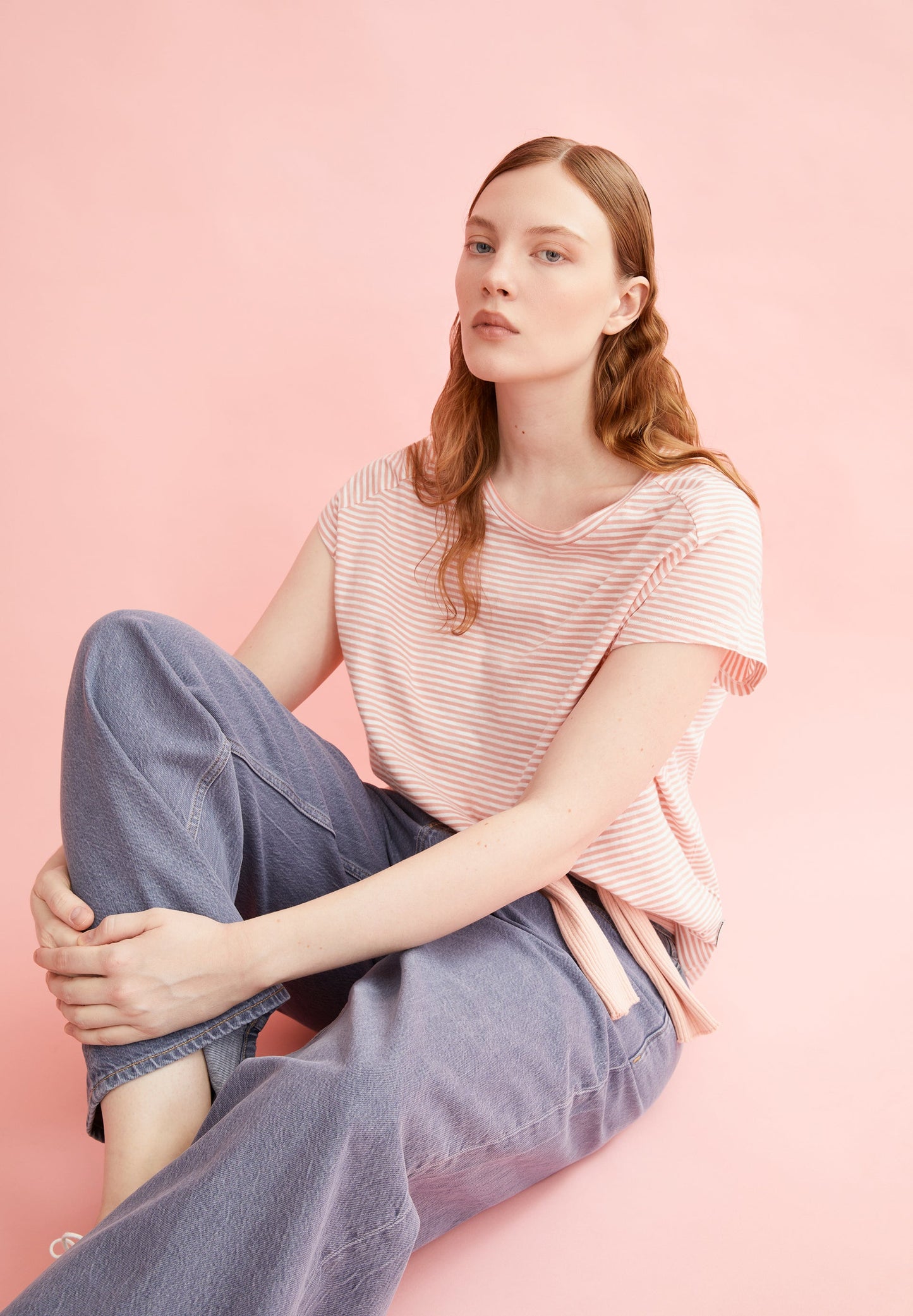T-shirt en coton biologique | rose "oneliaa lovely stripes - oatmilk-deep rosalilly"