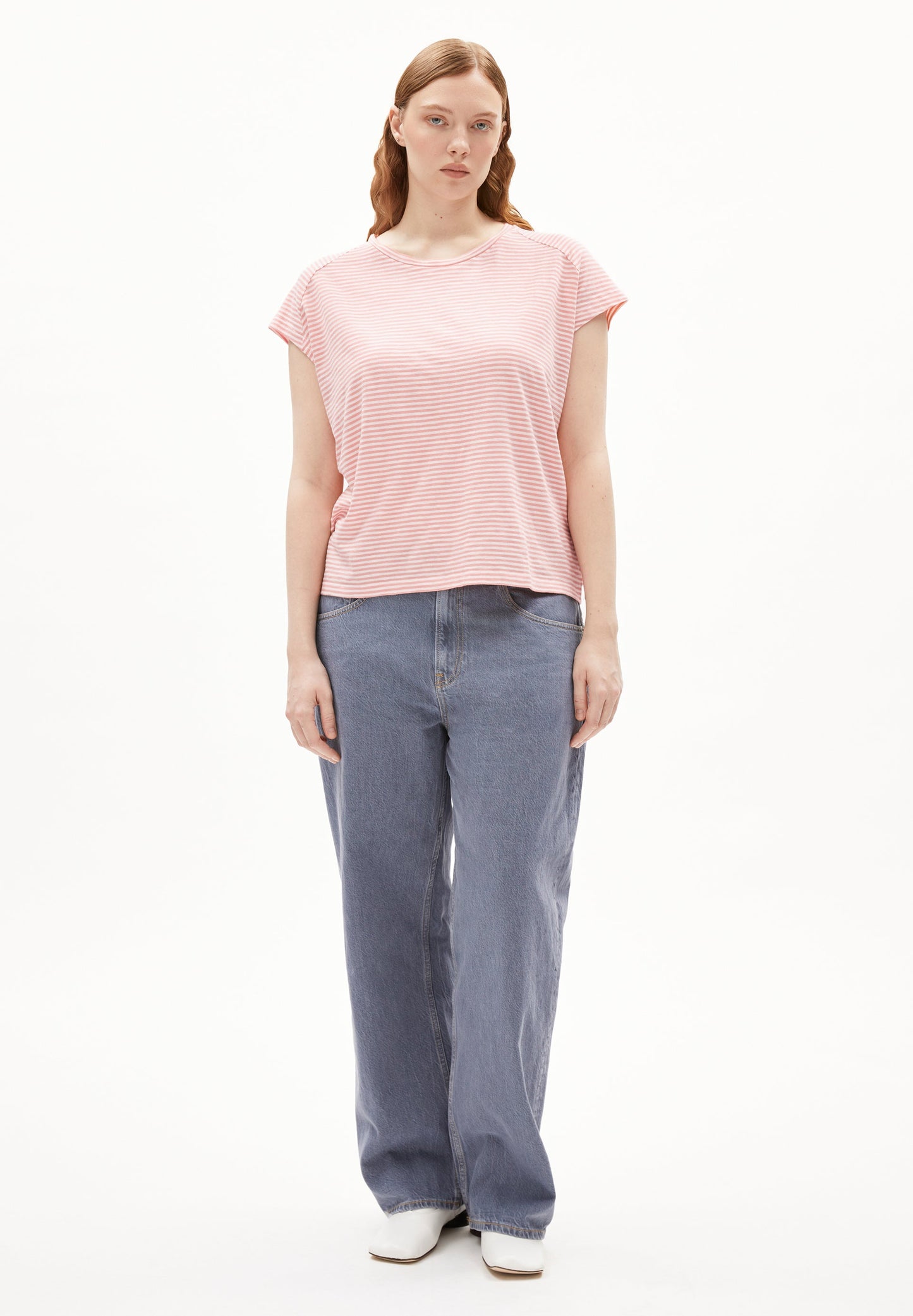 T-shirt en coton biologique | rose "oneliaa lovely stripes - oatmilk-deep rosalilly"