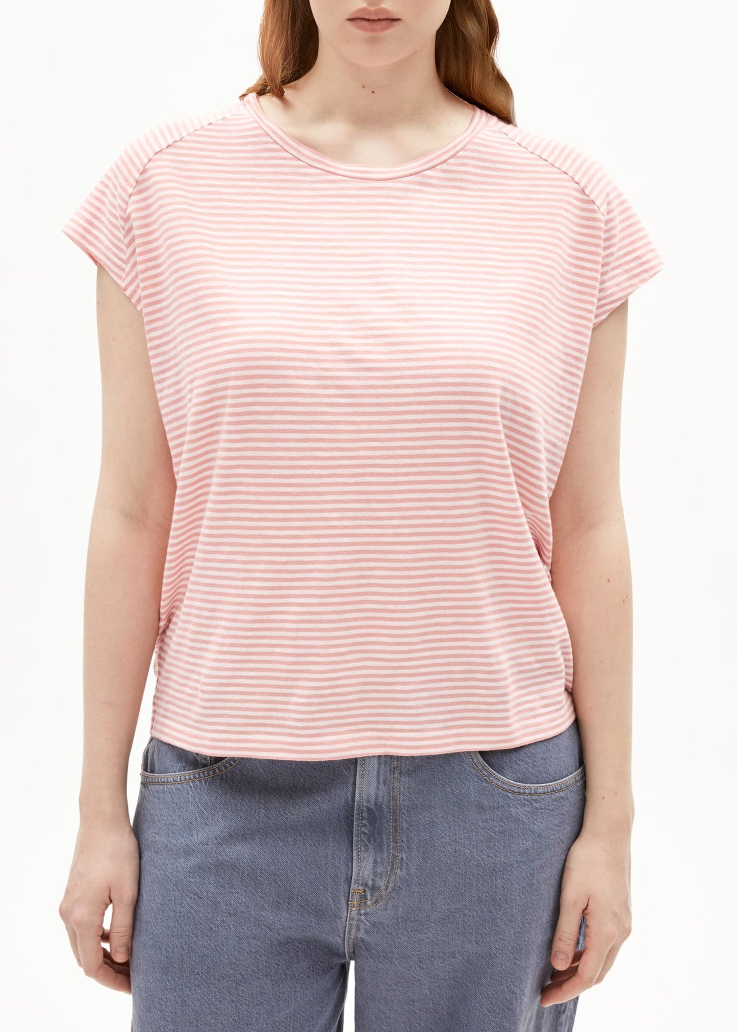 T-shirt en coton biologique | rose "oneliaa lovely stripes - oatmilk-deep rosalilly"