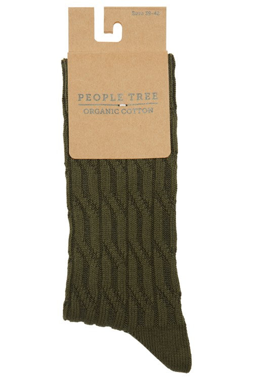 Chaussettes kaki en coton bio - cable socks khaki