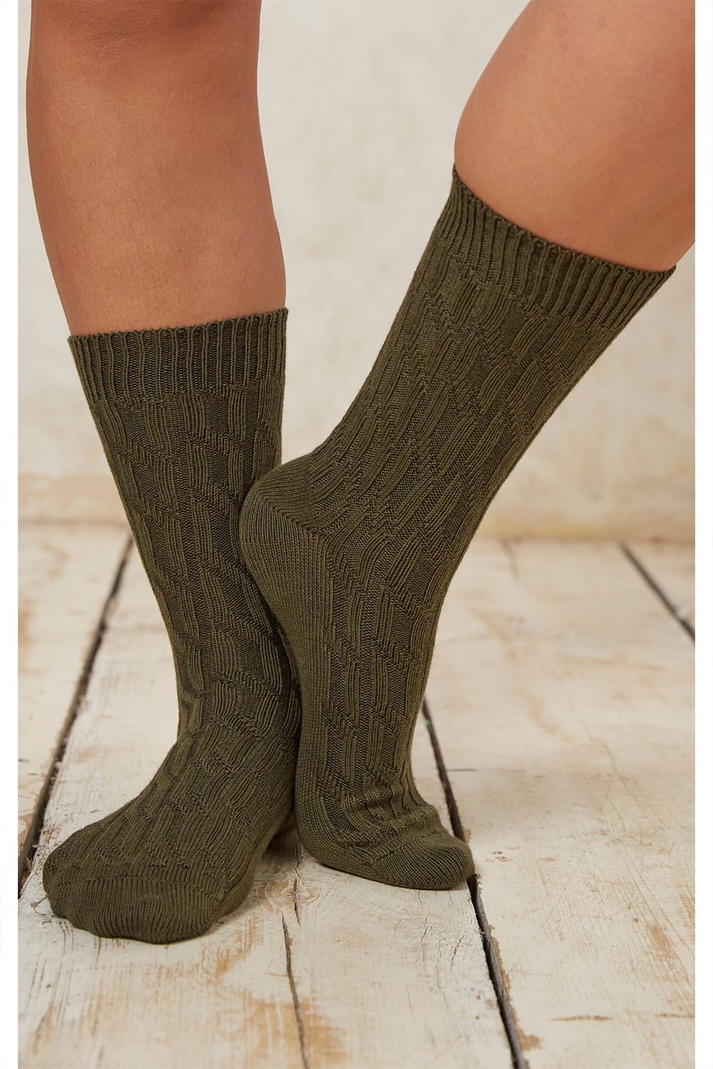 Chaussettes kaki en coton bio - cable socks khaki
