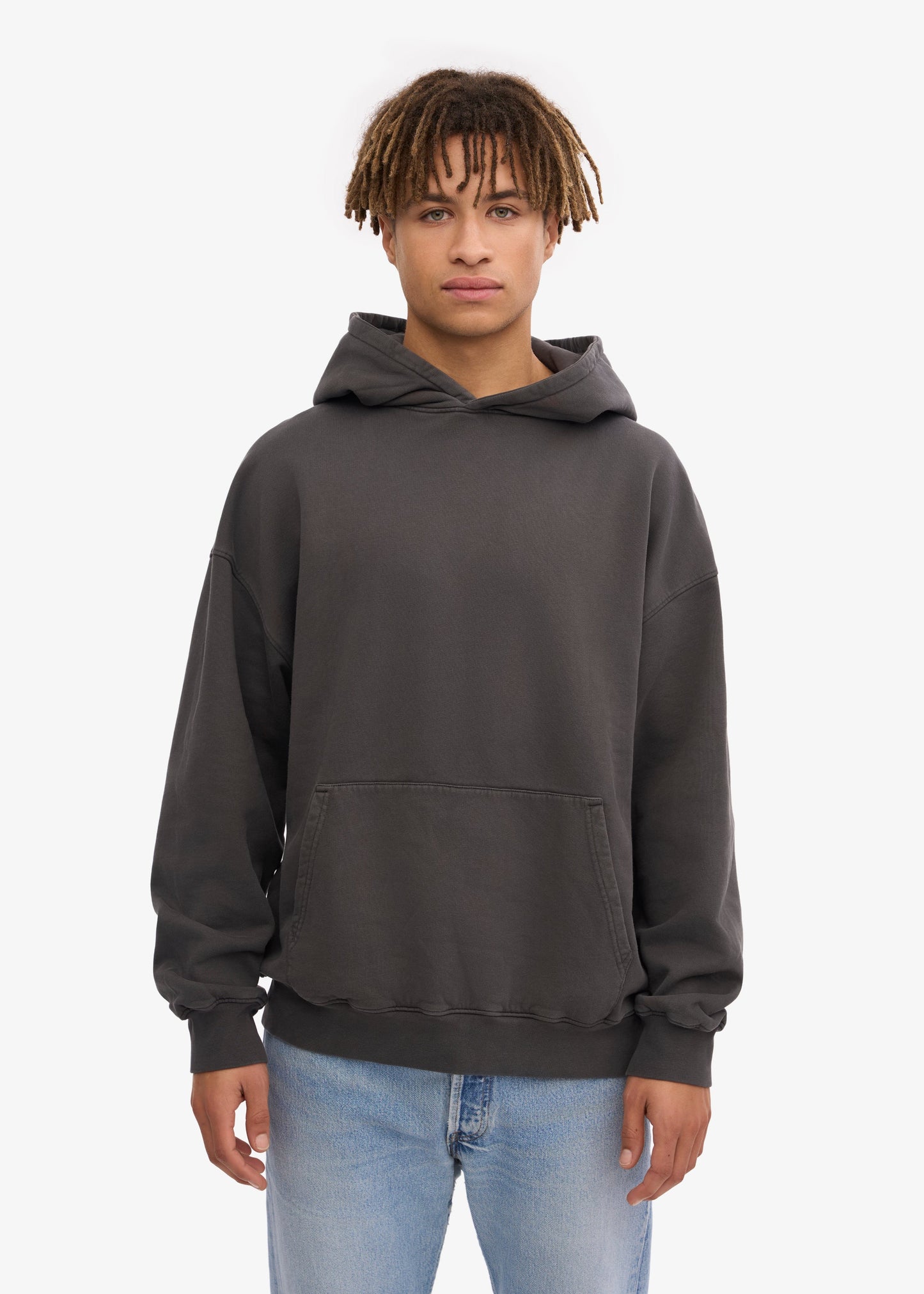 Sweat à capuche oversize en coton bio | noir délavé "lava grey"