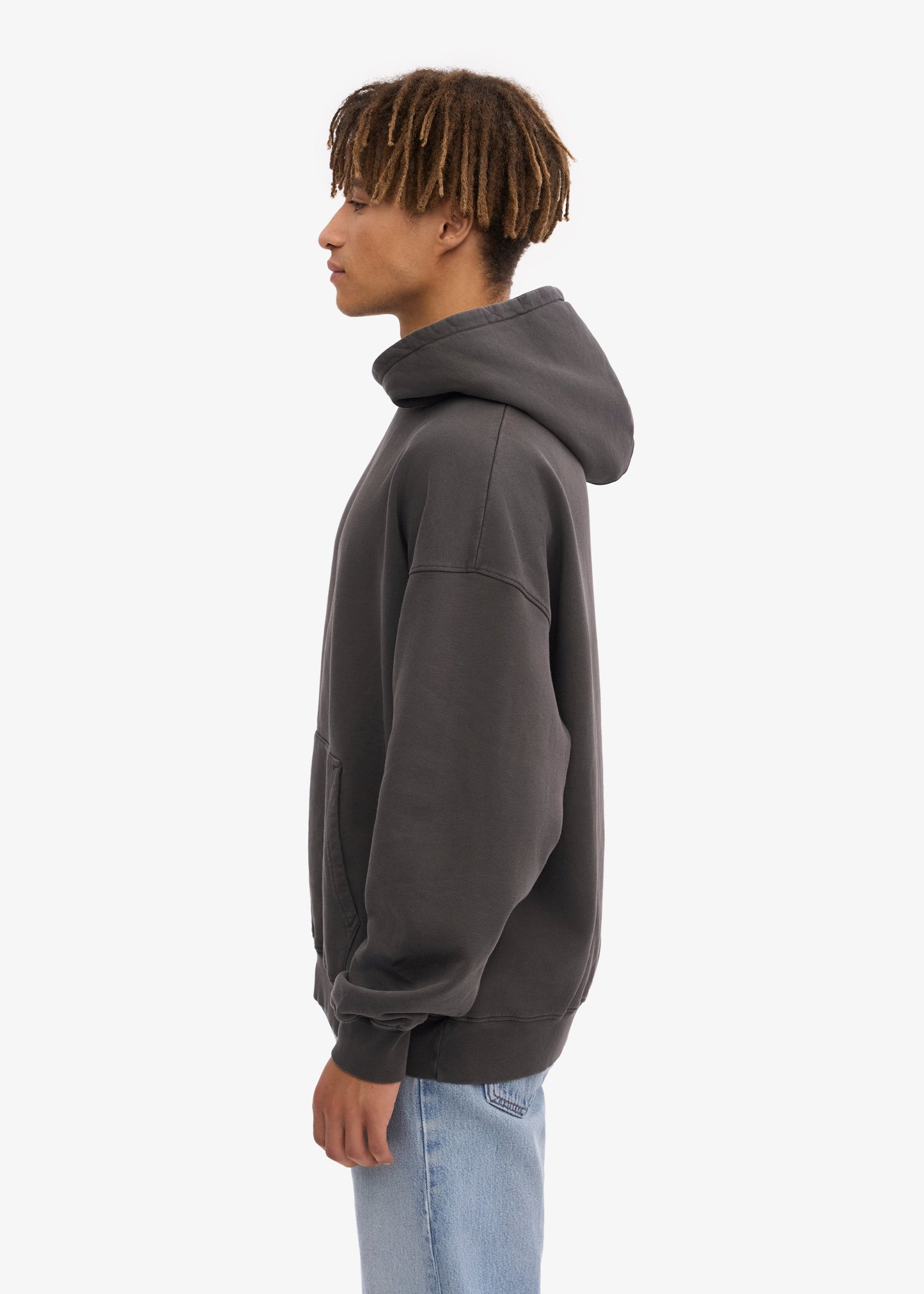 Sweat à capuche oversize en coton bio | noir délavé "lava grey"