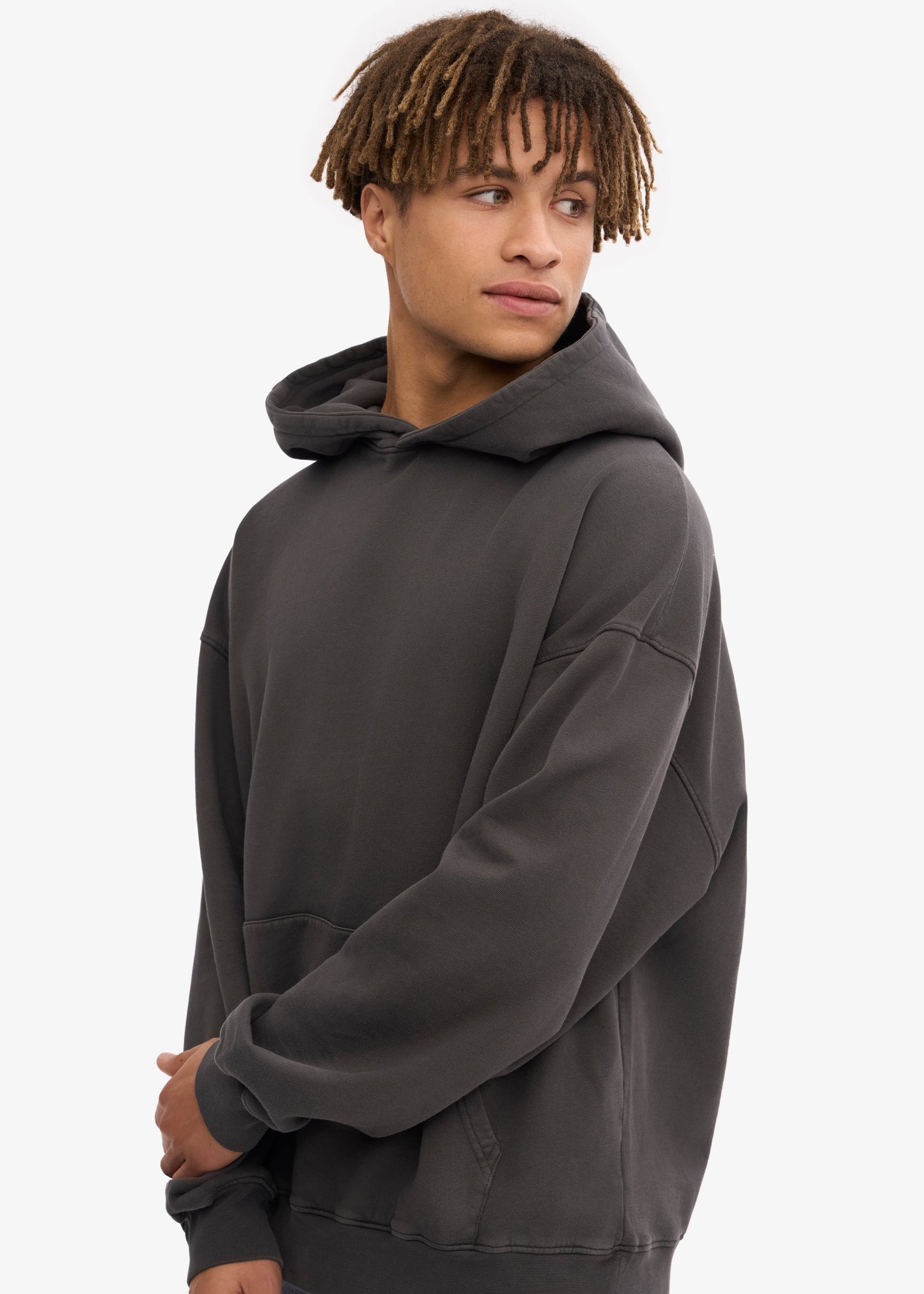 Sweat à capuche oversize en coton bio | noir délavé "lava grey"
