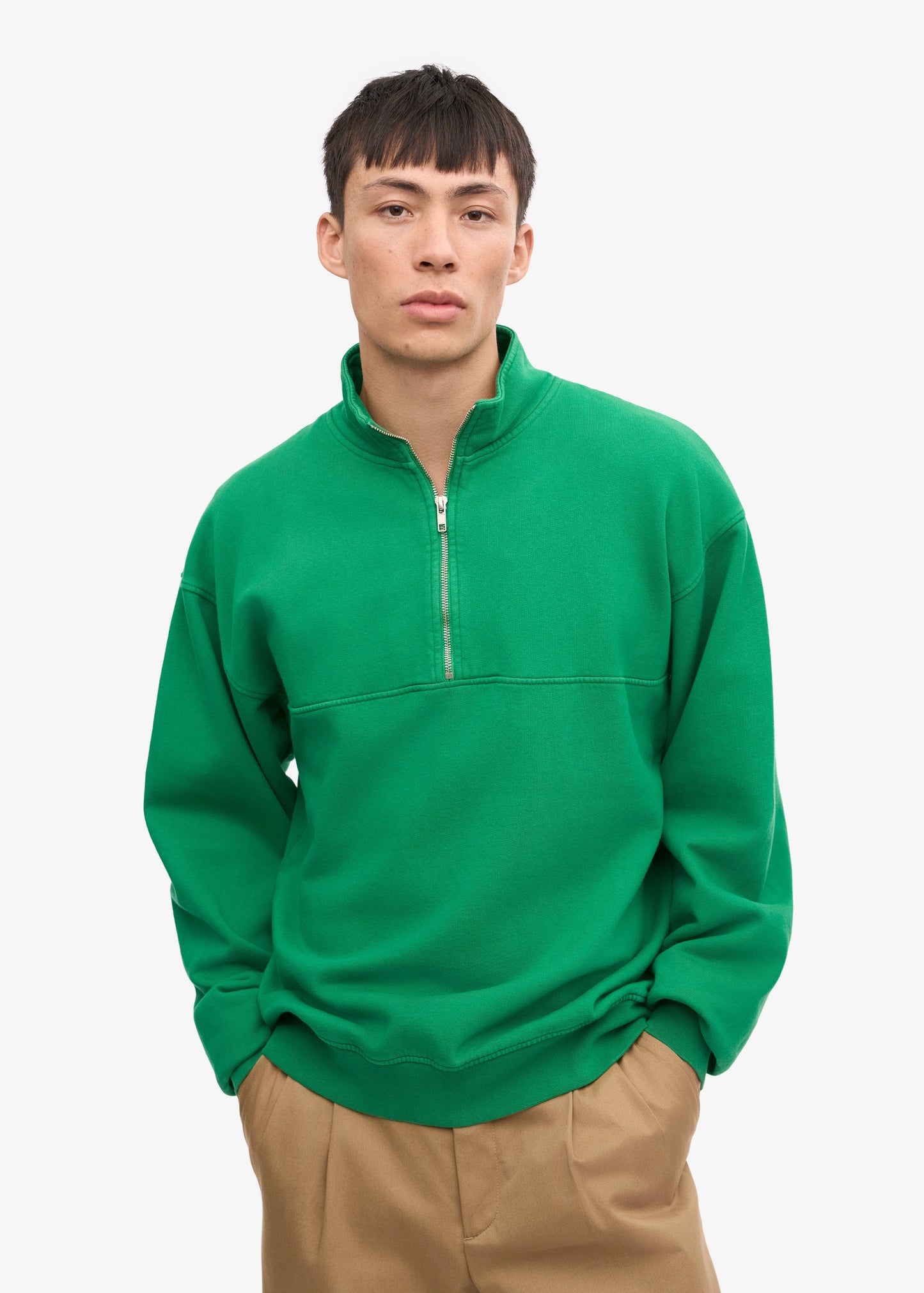 Sweat col zippé en coton biologique | vert "organic quarter zip - kelly green"