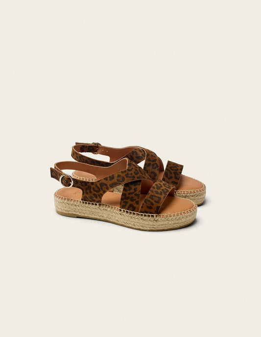 espadrilles plateforme en cuir certifié | léopard "espadrilles chantal - suède"