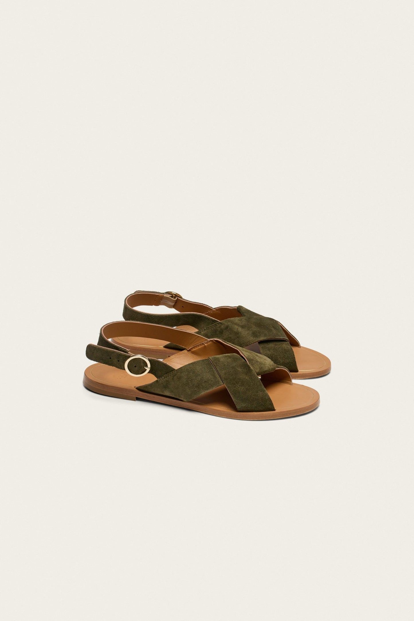 Sandales en cuir certifié | marron "paloma suède kaki"