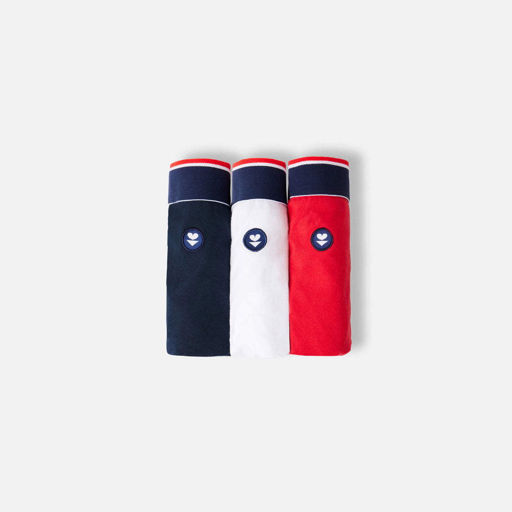 Pack 3 boxers en coton bio - marius trio plus marine/blac/rouge