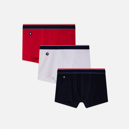 Pack 3 boxers en coton bio - marius trio plus marine/blac/rouge