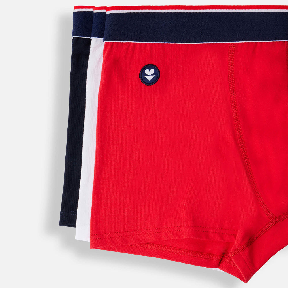 Pack 3 boxers en coton bio - marius trio plus marine/blac/rouge