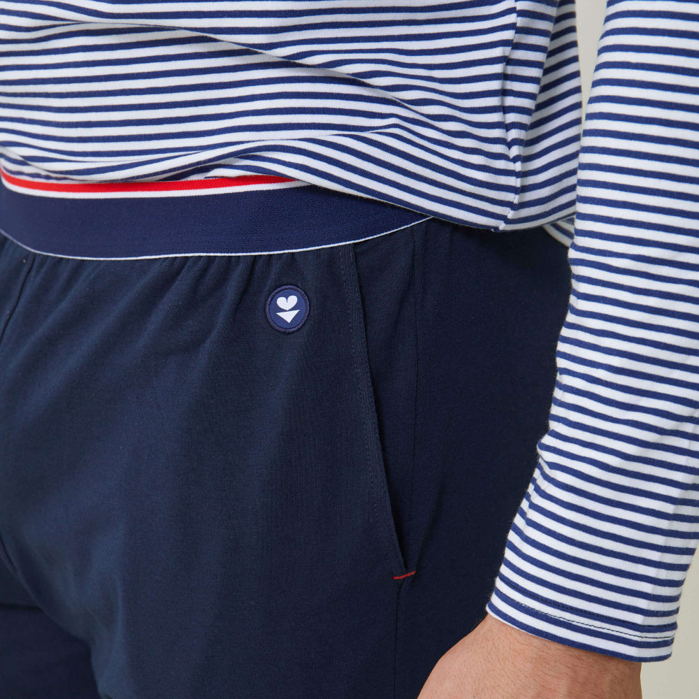 Pack pyjama marinière et pantalon en coton bio - pack jeason plus - marine / mariniere marine