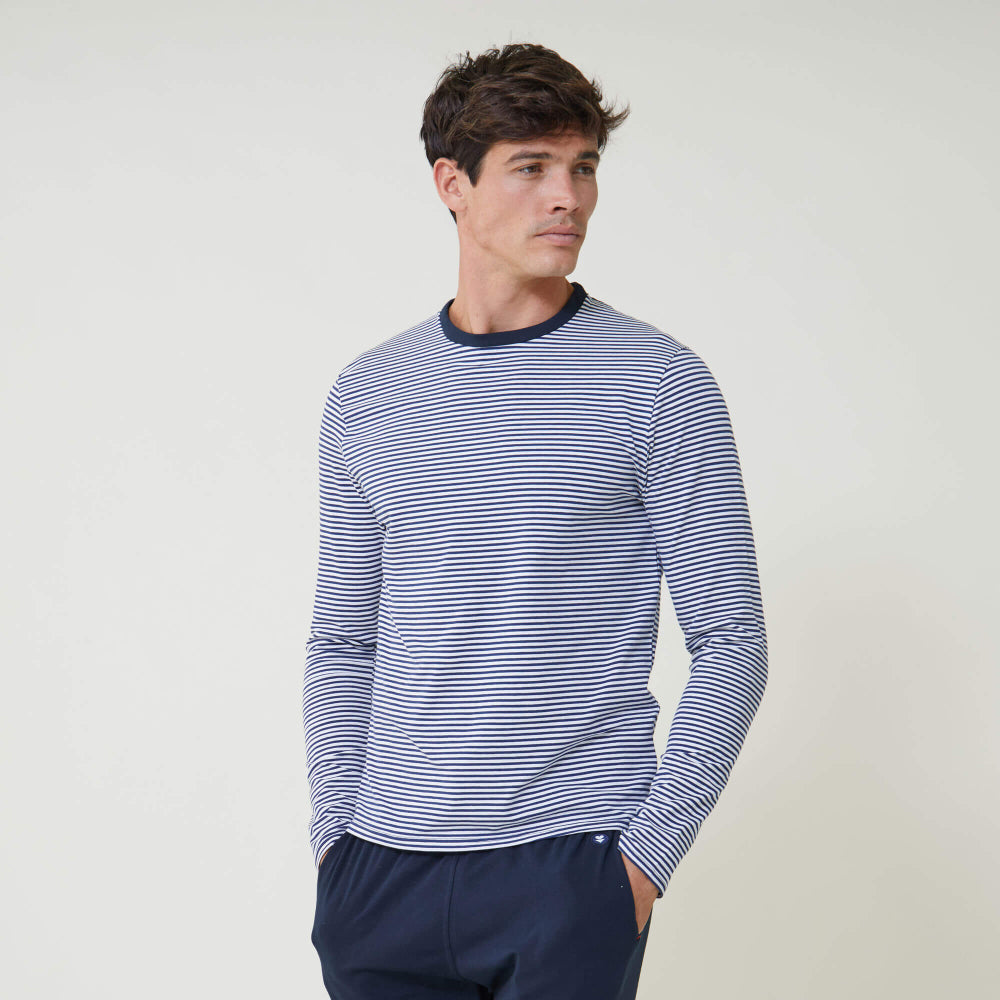 Pack pyjama marinière et pantalon en coton bio - pack jeason plus - marine / mariniere marine