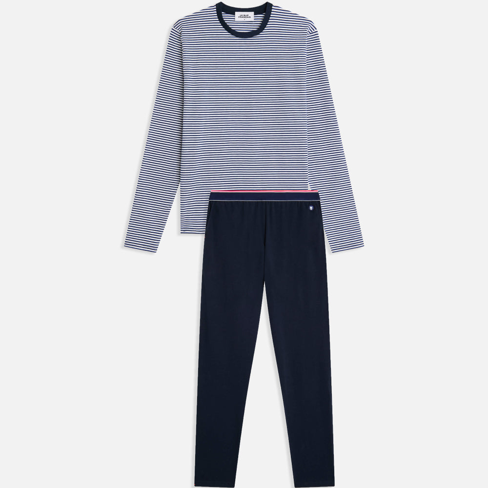 Pack pyjama marinière et pantalon en coton bio - pack jeason plus - marine / mariniere marine