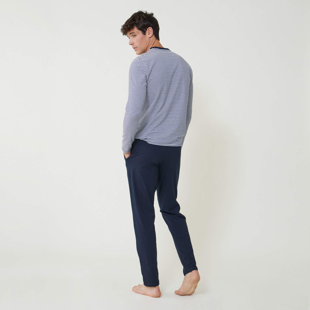 Pack pyjama marinière et pantalon en coton bio - pack jeason plus - marine / mariniere marine