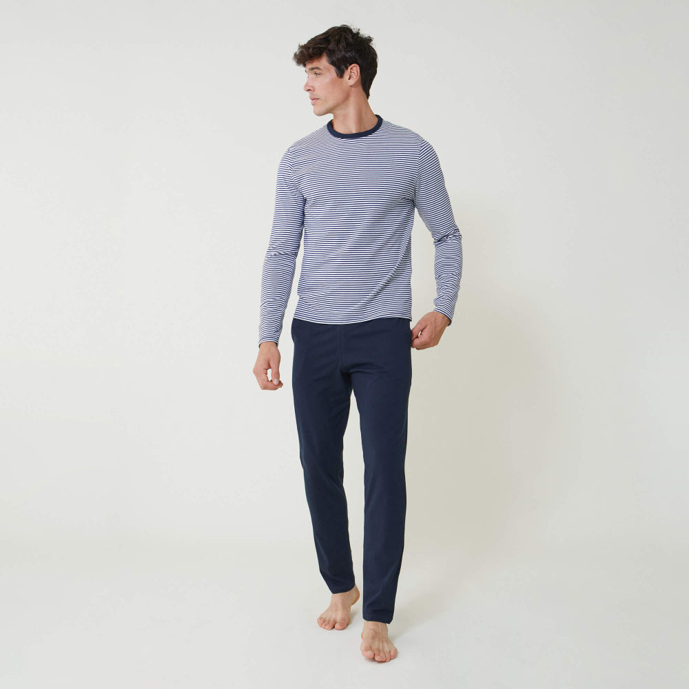 Pack pyjama marinière et pantalon en coton bio - pack jeason plus - marine / mariniere marine
