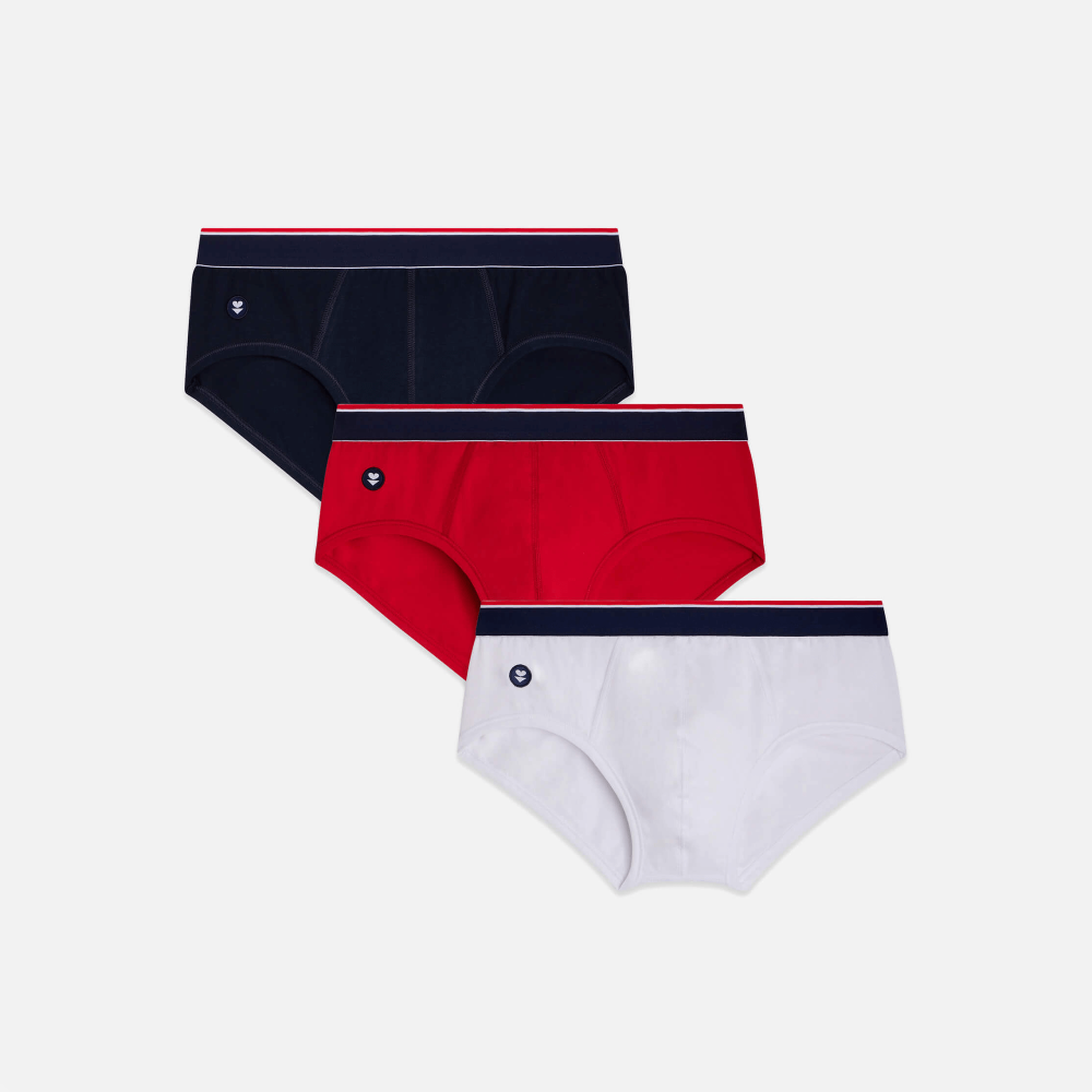Pack 3 slips tricolore coton bio - terrible trio plus - marine lsf/blanc/rouge
