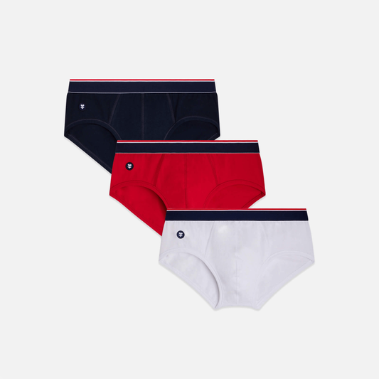 Pack 3 slips tricolore coton bio - terrible trio plus - marine lsf/blanc/rouge