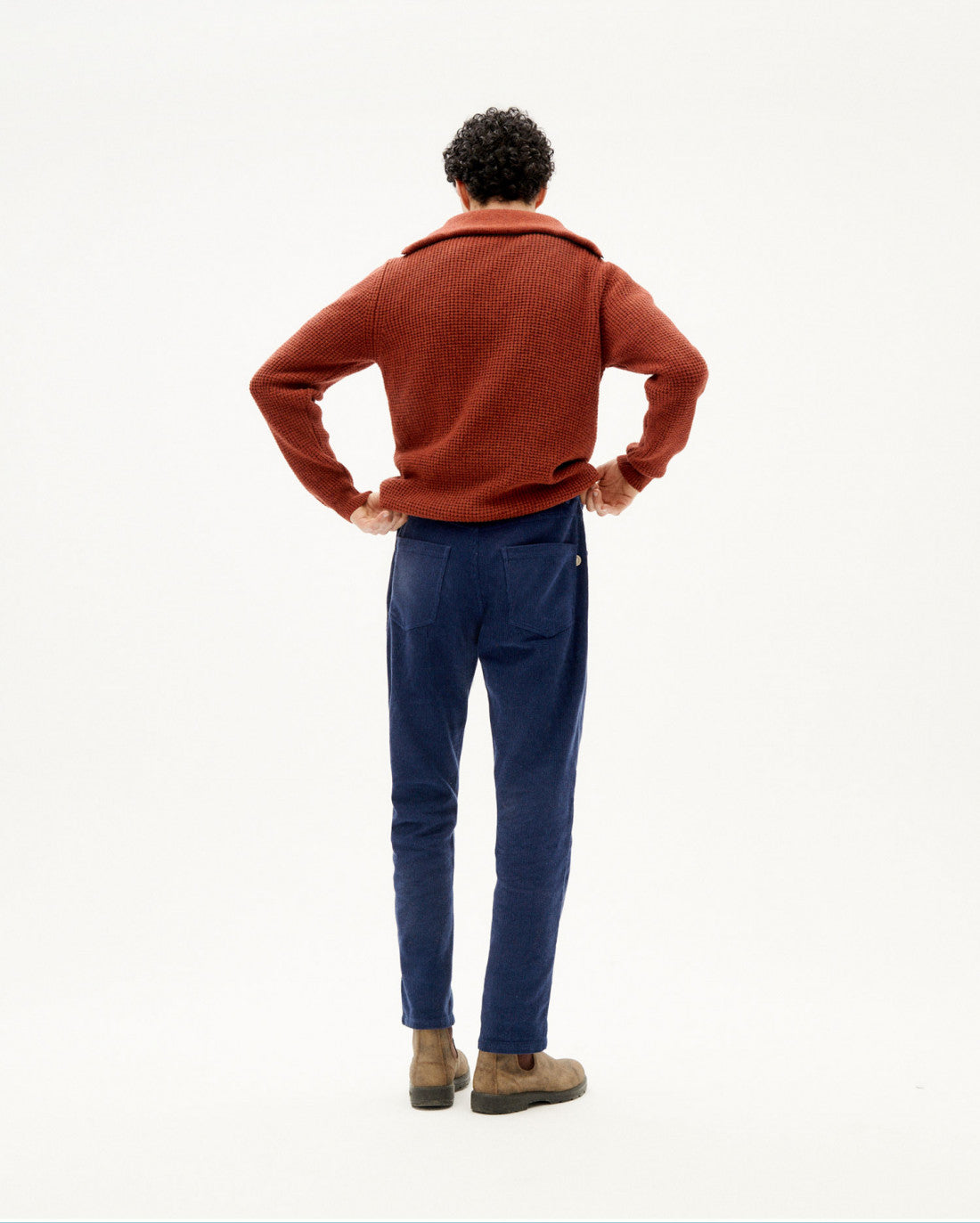 Pantalon droit marine velours en coton bio - navy corduroy 5 pockets pants
