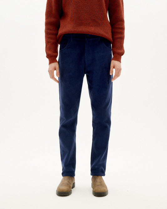 Pantalon droit marine velours en coton bio - navy corduroy 5 pockets pants